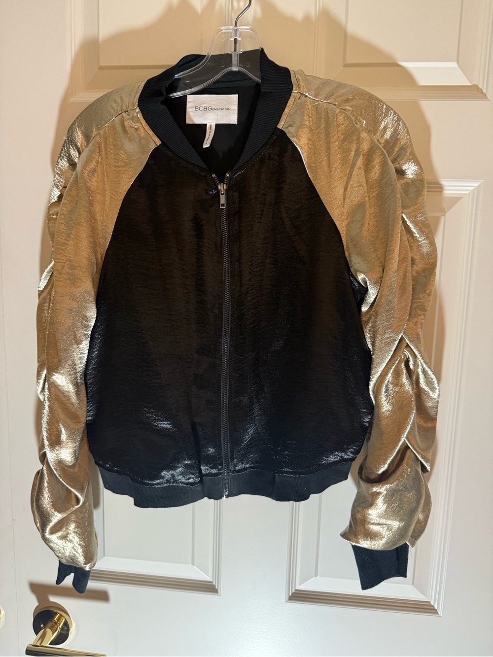 BCBGeneration Black Body with Gold Metallic Sleeve Bomber